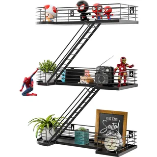 YEMNMFH Wandregal, 38,1 cm, schwarzes Metall, dekorative Regale, auffällige Figuren-Ausstellungsregal, Wandmontage, einzigartige Leiter, Heimdekoration für Krimskrams, Actionfigur, Schlafzimmer,