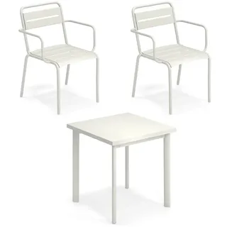 Emu - Star Outdoor Tisch 70 x 70 cm + Armlehnstuhl (2er-Set), weiß