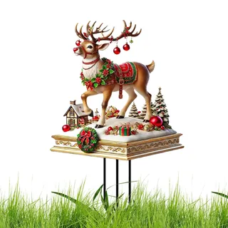 JIEBWCHA Acryl 2D Rentier Figur, Weihnachtsmann Figur Schlitten Deko, Gartenstecker Weihnachten Deko Draußen, 2D Flache Weihnachten Figur Dekostecker, Weihnachtsdeko Aussen Figuren
