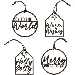 Papierdrachen Weihnachtsbaumschmuck aus Holz 2026-12 Filigrane Anhänger, Schwarz - 4 Designs - stilvolle Weihnachtsdekoration für Baum & Geschenke