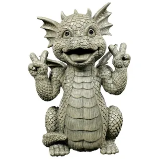 Figuren Shop GmbH Gartenfigur Gartenfigur Drache - Peace - Frieden Gartendekofigur grau