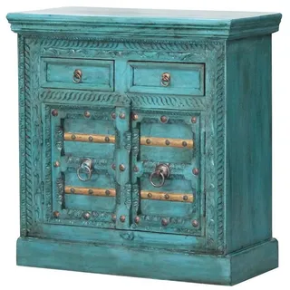 Casa Moro Kommode Orientalische Kommode Elisam Türkis 90x40x90 cm (B/T/H) (Nachttisch für einfach schöner Wohnen, CA541150, schmales Echtholz Sideboard aus Mango Holz), Kunsthandwerk blau