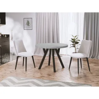 WFL GROUP Esstisch Twixy ausziehbar rund modern mit schwarzen Holzbeinen (MADE IN EU, erhältlich in 3 Größen – 90/100/100 cm, ausziehbar auf 170/150/200 cm), platzsparender Tisch für kleine Küche, Esszimmer oder Wohnzimmer grau