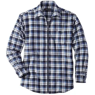Rick Armand Flanellhemd mit Reißverschluss, Größe XL, Blau-Schwarz-Weiß | Herren-Langarm, Baumwolle, Kariert / Karo, Winter- / Herbsthemd, geraut