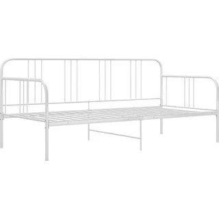 vidaXL Schlafsofa Bettgestell Tagesbett Metallbett Bettsofa Einzelbett Bett Gästebett Sofabett Sofa Couch Jugendbett Weiß Metall 90x200cm