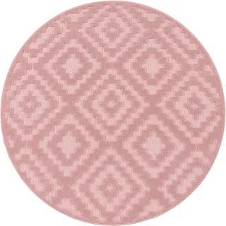 Teppich »Livorno 672«, rund, Uni-Farben, Scandi, Rauten Muster, Hoch-Tief Effekt, Outdoor geeignet, 11267069-0 pink 14 mm