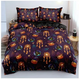 LuxusKollektion Kinderbettwäsche Bettwäsche 155x220 Halloween Kürbis Schloss Mond 3D Kinder
