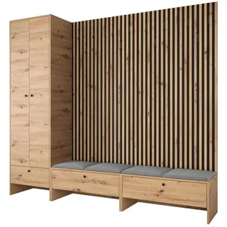 Mirjan24 Garderobe, Grau, Holzwerkstoff, 4-Sitzer, 230x206x44 cm, Garderobe, Garderoben-Sets & Serien, Garderoben-Sets