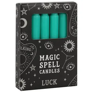 MystiCalls Stumpenkerze Wunschkerze Black Magic Hexenmagie Kerze Farbig Wunsch Spell Candel (12-tlg), Achtung: Brennende Kerzen nie unbeaufsichtigt lassen! grün