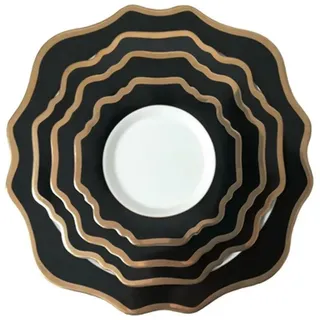 Quality Elegance Teller-Set Black Gold Edged Design Geschirrset (4-tlg)