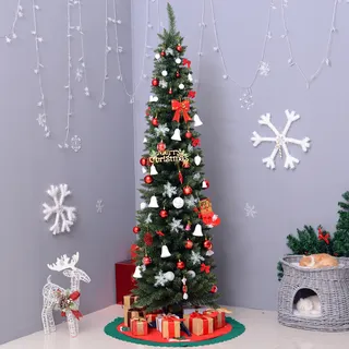 Künstlicher, Schmaler Weihnachtsbaum, 180 Cm Hoch, Mit 390 Zweigen Und Abnehmbarem Sockel, Einfach Aufzubauen, Grün