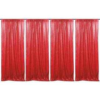 HMQIANG Rote Pailletten-Hintergrundvorhänge, 4 Paneele, 60 x 2,4 m, Hochzeitsfoto-Hintergrund, Glitzer, Geburtstag, Brautparty, Vorhänge, glitzernder Hintergrund, Partydekor-Vorhänge