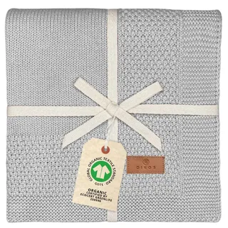 DIKOS Babydecke aus 100% Bio-Baumwolle – atmungsaktive Strickdecke für Neugeborene Jungen & Mädchen – weiche Baby Decke, Kuscheldecke & Kinderwagendecke (GOTS & Oeko-TEX) – Geschenk zur Geburt (Grau)