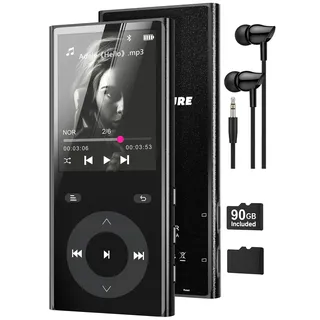 90GB MP3 Player Bluetooth 5.3, Musik Player 2 TF-Kartensteckplätzen, 2,4" Farbbildschirm, Touch-Tasten, MP3 Player Kinder mit Lautsprecher, Unterstützung bis zu 256 GB, Inklusive Kopfhörer, Schwarz