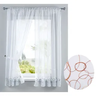 Gardinenbox Gardine (2 St), Stangendurchzug, transparent, Voile, AURA Stickerei Gardinen Set 2 Tlg. Raffhalter Tunneldurchzug Gardinenb braun