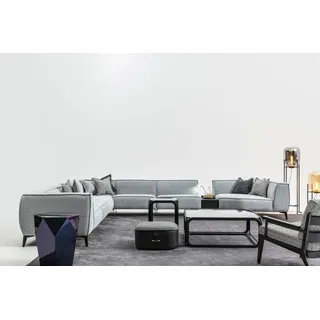 Ecksofa Couch Polster Möbel U Form Wohnlandschaft mit Sessel Graue Couchen - Grau