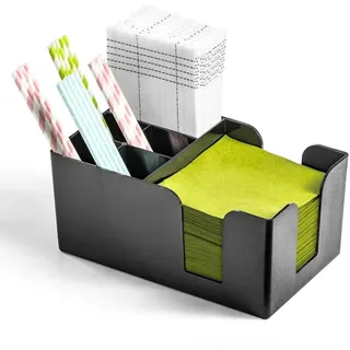 Forgast Bar-Caddy aus Kunststoff | schwarz | 6 Fächer | für Bar-Organizer | Strohhalm-Organizer für Restaurant | Serviettenhalter| Strohhalm-Halter | Cocktail-Servietten und Zubehör