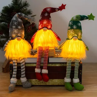 Weihnachtswichtel Figuren Mit Led, Leuchtende Wichtel Weihnachten Deko Amerikanisch, Weihnachts Wichtel Schweden Sitzend, Weihnachtsdeko Innen Mit Beleuchtung (Lange Beine)