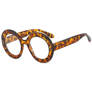 MUTYNE Vintage Nieten-Rundrahmen-Brillen für Damen, modisch, orange, rosa, Computer-klare Brille, weiblicher Farbton, Leopard klar, Einheitsgröße - Einheitsgröße