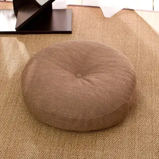 Rund Leinen Kissen verdickt große Stoff Bodenkissen im japanischen Stil Tatami Kissen Balkon Fenster Stuhlkissen,Khaki,45x45cm