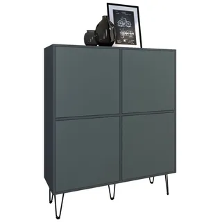 Vladon Highboard Havana V2 (Sideboard mit 4 Türen und 8 geschlossenen Fächern, Kommode, Made in Germany), Anthrazit matt / Fjord Grün (104 x 124 x 35 cm) grün