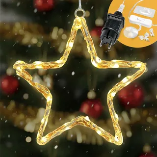 Cobus CozyHome Stern Lichterkette - LED Fensterstern Warmweiß I Mit Stecker I Fensterdeko hängend I Fensterdeko Lichterkette Strom Fenster Deko Star String Lights Lichterketten 2m Sterne Zimmer Deko