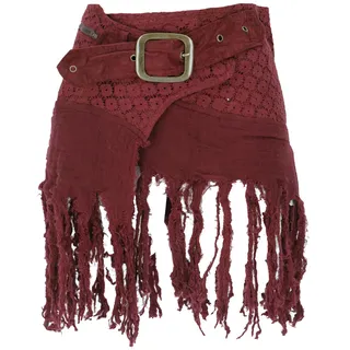 GURU SHOP Goa Minirock, Wickelrock, Tribal Cacheur, Hüftschmeichler, Fransenrock - Bordeauxrot, Damen - 38