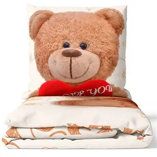 Fleece Bettwäsche Weiß-Beige mit Teddy-Herzmotiv aus 100% Polyester 135x200 cm