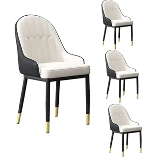 YAXANSIH PU-Lederstühle, 4er-Set, Moderne, gepolsterte, weiche Sitz- und Armlehnenstühle mit hoher Rückenlehne für Esszimmer- und Wohnzimmerstühle, Esszimmerstühle, Küchenstuhl (Farbe: Weiß + Schwar