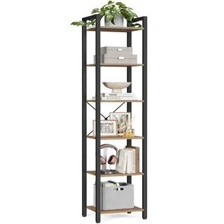 VASAGLE Bücherregal, Standregal mit 6 Ebenen, Offene Ablagen | Regal Industrial Style, 40 x 30 x 187,5 cm, Kippschutz, Weizenbraun und Tintenschwarz, BARNET Kollektion LLS101B48