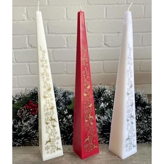 Luxuriöse Adventskerze in Rot, Elfenbein oder Weiß, 31,5 cm, Pyramidenform, Kerze mit Countdown bis Weihnachten (weiß)