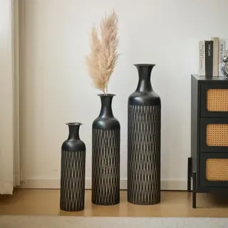 FammyLoft Metall Bodenvase Groß Set 3, Vintage Floor Vases, Weihnachten Schwarz Vase, Pampas Branch High Decorative Bodenvase Living Room Bedroom, Large -83/65/50cm High, Home Decoration