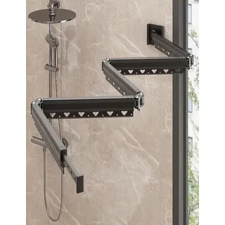 Faltbarer Duschvorhang Schimmelresistent mit Duschvorhangstange L/U Form Ecke, Duschvorhang Leinen Wasserdicht Waschbar für Badezimmer Badewanne, Punch/Paste-Installation(Khaki,163 cm)