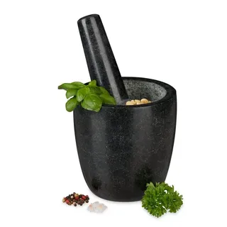 Relaxdays Granit Mörser mit Stößel hoch 13 x 13 x 13 cm Schwarz
