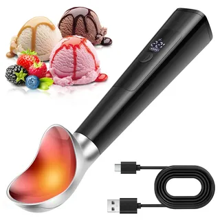 Beheizter Eisportionierer Wiederaufladbar Beheizter Eislöffel mit 3-stufige Temperatureinstellung (35/50/70°C), LED-Digitalanzeige Wasserdicht Eisportionierer Elektrisch 3200mAh Schnellladen