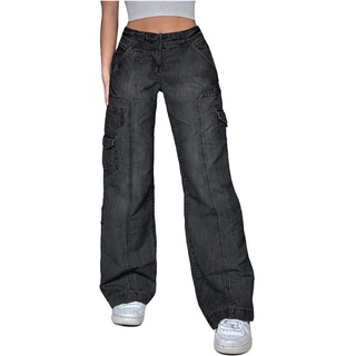 FIDDY Loungepants Baggy Boyfriend Jeans Hose mit vielen Taschen Damen Jeanshosen M