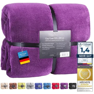 Feluna® Kuscheldecke XXL Mikrofaser-Decke Tagesdecke Wohndecke mit Kaschmir-Touch 220 x 200 cm - Violett-Lila
