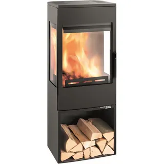 Haas + Sohn Kaminofen Wien.L IV Easy, 6,5 kW, Zeitbrand, 3 Sichtscheiben, offenes Holzfach schwarz