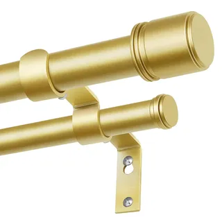 BOLITE Ausziehbare Gardinenstange 2 Läufig 190-355 cm, Vorhangstange Gold
