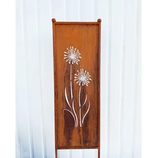Edelrost Sichtschutz Blumen Motiv Allium 116 cm x 33 cm Paravent zum Stecken Gartenstecker Edelrost Gartendeko Wetterfest Rost Metall Zaun Pusteblume