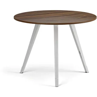 Couchtisch PRIMO ZEN, Durchmesser 100 cm, weißes Metallgestell, Nussbaum