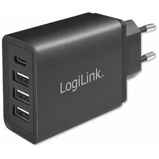 Logilink Steckdosenadapter (3x USB-A, 27W für Smartphones/Tablets/eBooks/etc. - Überlast-, Überspannungs-, Überhitzungs-, Überlade- und Kurzschlussschutz, FastCharge