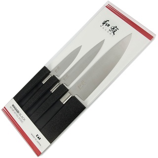 KAI Wasabi Black Messer Set - Allzweckmesser 10 cm, Allzweckmesser 15 cm, Kochmesser 20 cm - rostfreier 6A/1K6 Edelstahl poliert 58 (±1) HRC - schwarzer Polyphropylen Griff - Made in Japan
