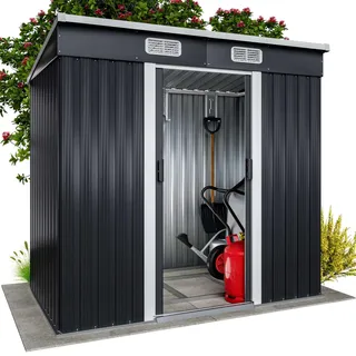 GARDEBRUK® L Metall Gerätehaus 2m2 mit Fundament 200x125x180cm Schiebetür Anthrazit Geräteschuppen Gartenhaus 4m3