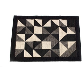 BIANCHERIAWEB Origami Teppich/Läufer für Küche, Wohnzimmer, schmutzabweisend, Rückseite, rutschfest, 55 x 140 cm, Schwarz