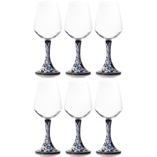 Casa Padrino Luxus Keramik Weinglas 6er Set Schwarz / Mehrfarbig H. 23,5 cm - Handgefertigte & handbemalte Weingläser - Hotel & Restaurant Accessoires - Luxus Qualität - Made in Italy