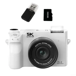 Besshepplo 5K Ultra HD Digitalkamera, 75 MP CMOS-Sensor, Dual-Front- und Rücklinse, 18-facher Digitalzoom, 9 Modi, automatischer und manueller Fokus, Blitz, WLAN-Konnektivität, Webcam-Funktion (Weiß