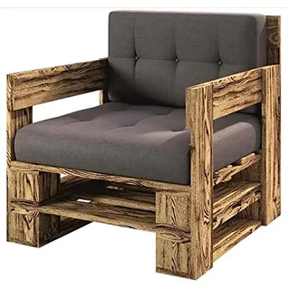 Lermowood Palettenmöbel Mp Sessel 80 x 80 x 30 cm Geflammt | Europaletten Indoor und Outdoor Lounge Gartenmöbel Holz Gartenmöbel Set Lounge Möbel Terrasse Balkon Loft Stil Paletten