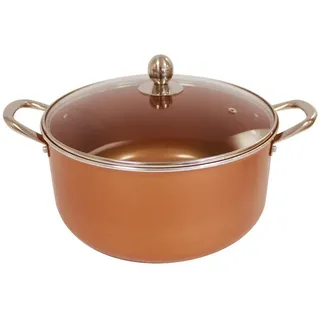 Starlyf Kochtopf Copper Pan Casserole, Aluminium, Kupfer (3 Varianten, 2-tlg., Im Set oder einzeln Ø 24 - 28 cm Topf mit Glasdeckel), Kupfer Keramik Topf mit Anthaftbeschichtung, backofenfest, Induktion braun