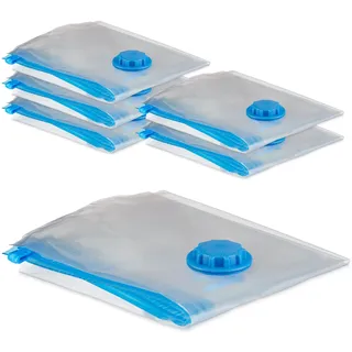 Relaxdays Vakuumbeutel, 6er Set, XL Kompressionstüten Reise, Kleidung & Decken, Vakuumierbeutel für Ventil, transparent